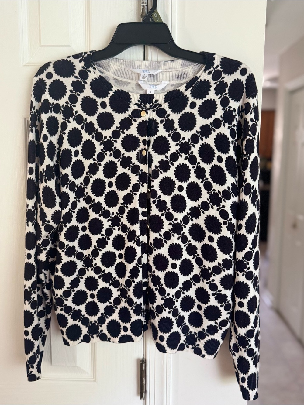 NWT Time and Tru Twin Set Cardigan Shell Sweater L 12 14 Blue Twilight Geometric - Picture 8 of 12